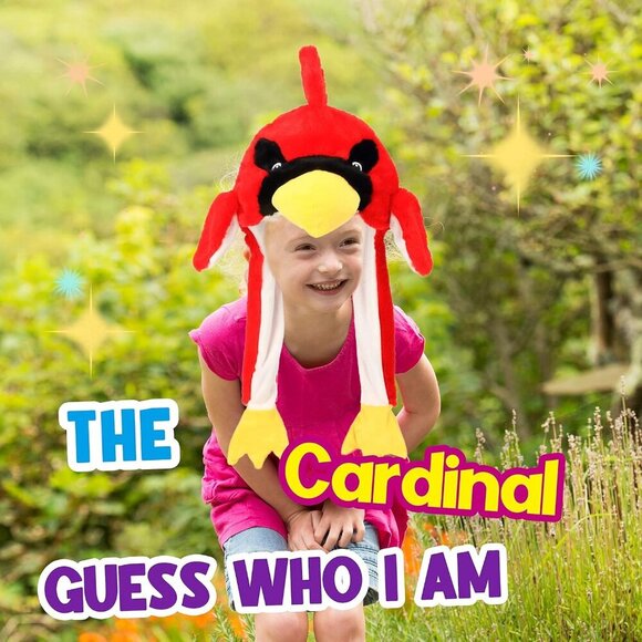 Kids Cardinal Animal Hat with Ears Moving Jumping Pop Up Beating Plush Holiday - Picture 4 of 9